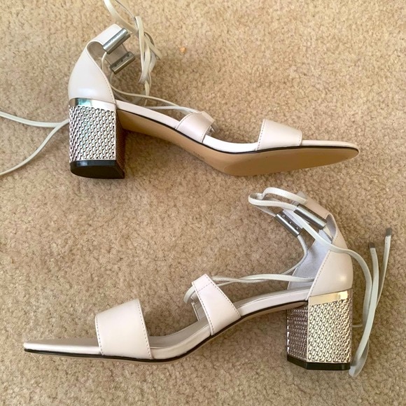 Calvin Klein Cream Leather Sandals With Metallic Heel - Picture 3 of 10